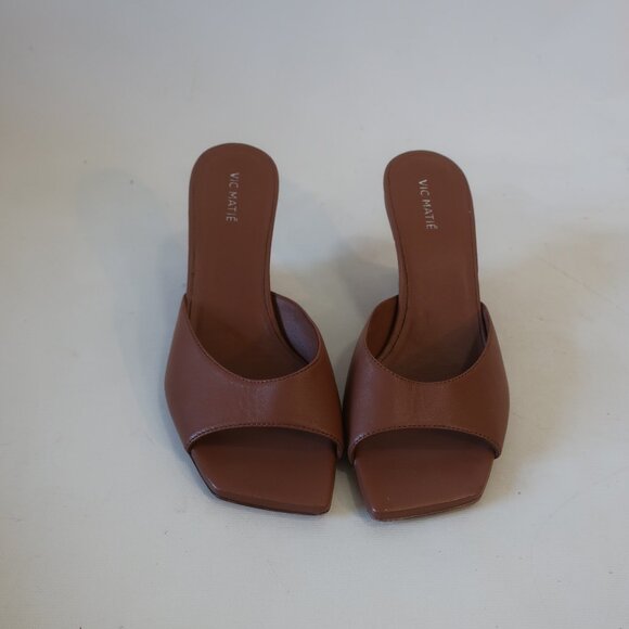 Womens Vic Matie Brown Open Asymmetric Square Toe Sculpted Wedge Heel 38 US/8 - Picture 4 of 10